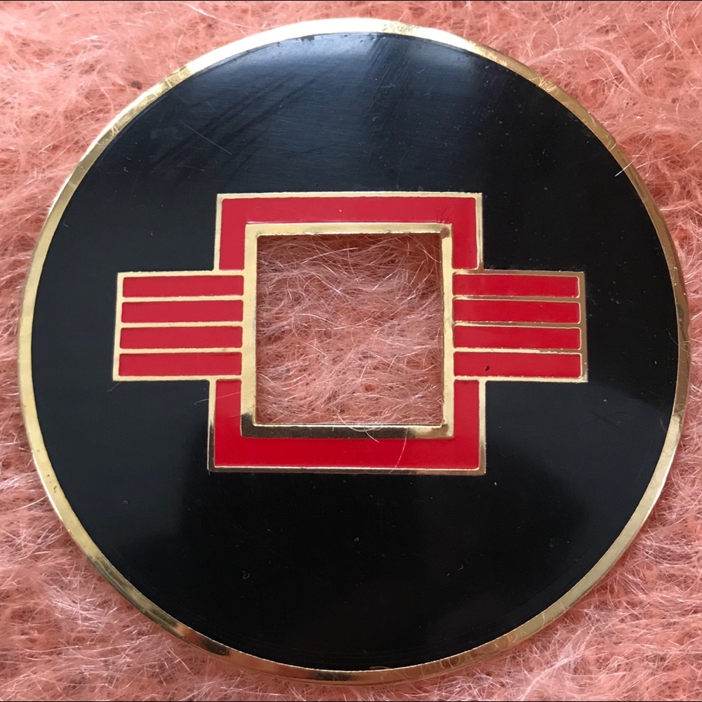 1980 Black Red Gold Geometric Brooch Pin Studio 54